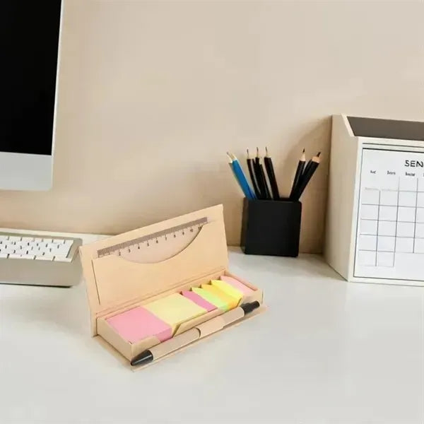 Portable Sticky Note Box With Ruler And Pen