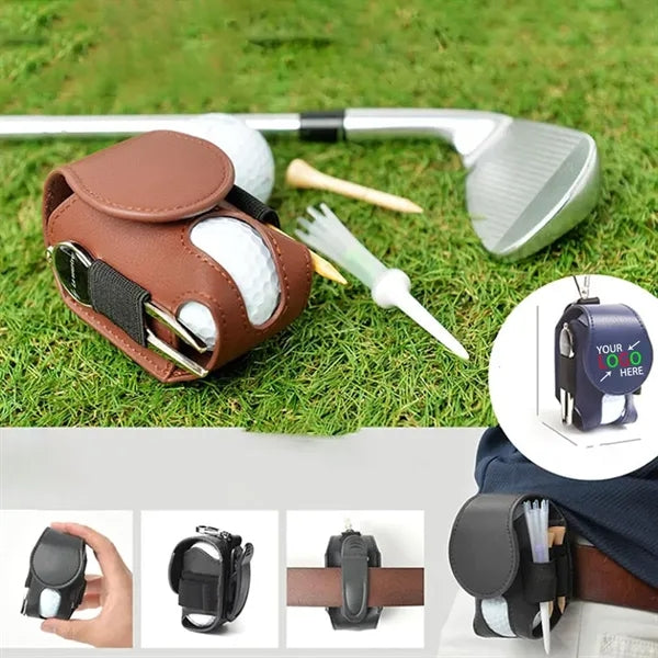 PU Leather Golf Ball Carry Bag Waist Pouch