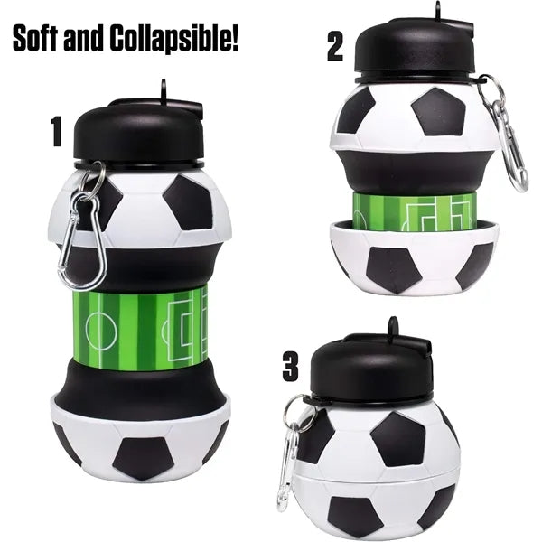 Collapsible Silicone Soccer Ball Water Bottle for Kids 18oz