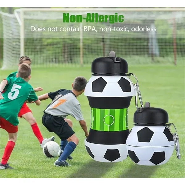 Collapsible Silicone Soccer Ball Water Bottle for Kids 18oz