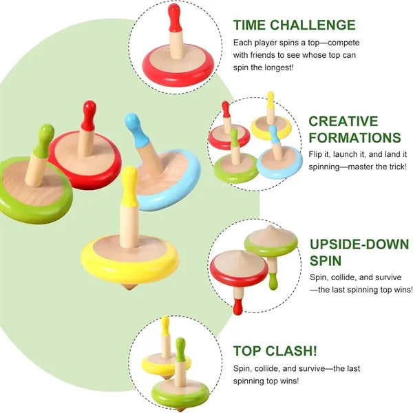 Colorful Wooden Spinning Tops Set
