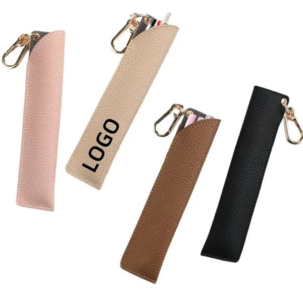 Slim PU Leather Pen Pouch With Keychain