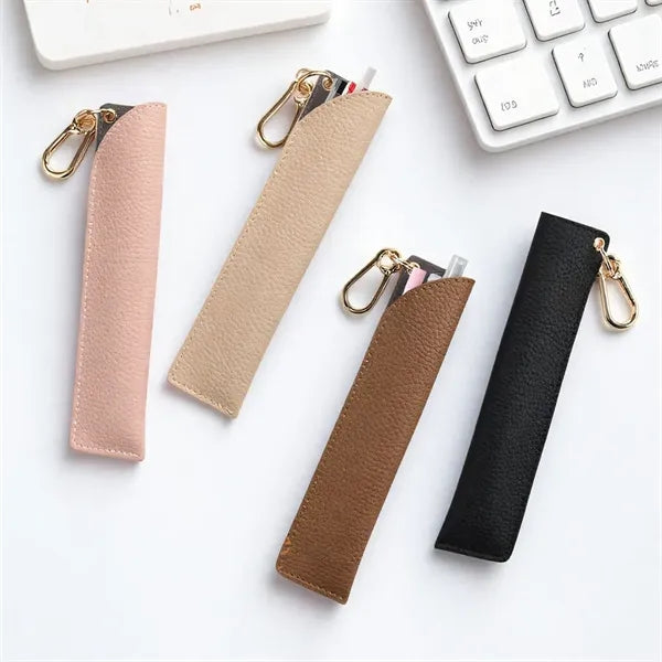 Slim PU Leather Pen Pouch With Keychain