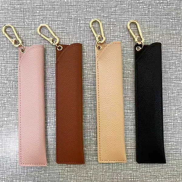 Slim PU Leather Pen Pouch With Keychain