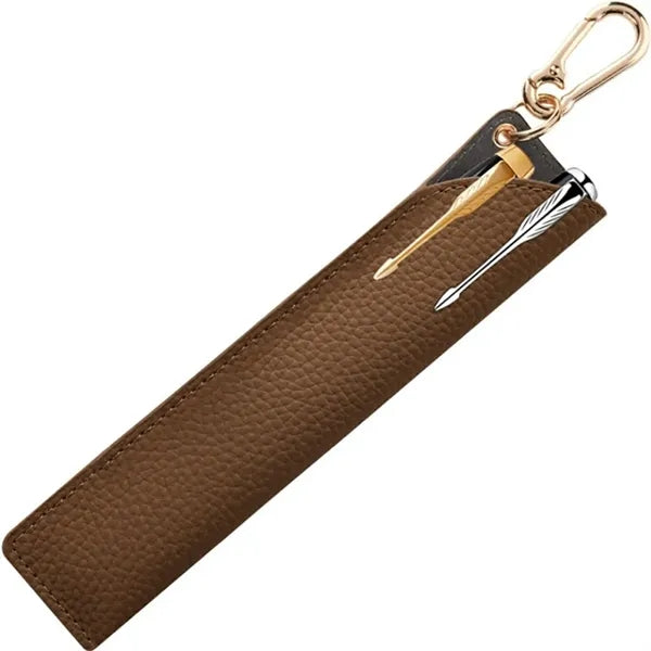 Slim PU Leather Pen Pouch With Keychain
