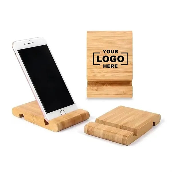 Bamboo Phone Stand Dual Slot Wooden Desk Holder