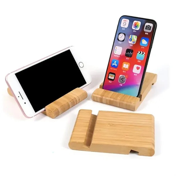 Bamboo Phone Stand Dual Slot Wooden Desk Holder