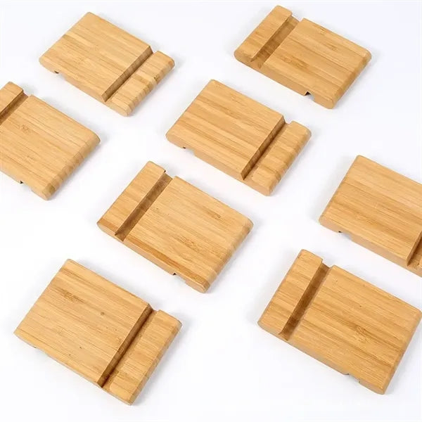Bamboo Phone Stand Dual Slot Wooden Desk Holder