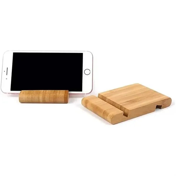 Bamboo Phone Stand Dual Slot Wooden Desk Holder