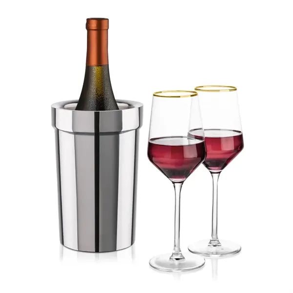 Milano Wine Cooler & 2 Tucson Gold Rim Wine Set