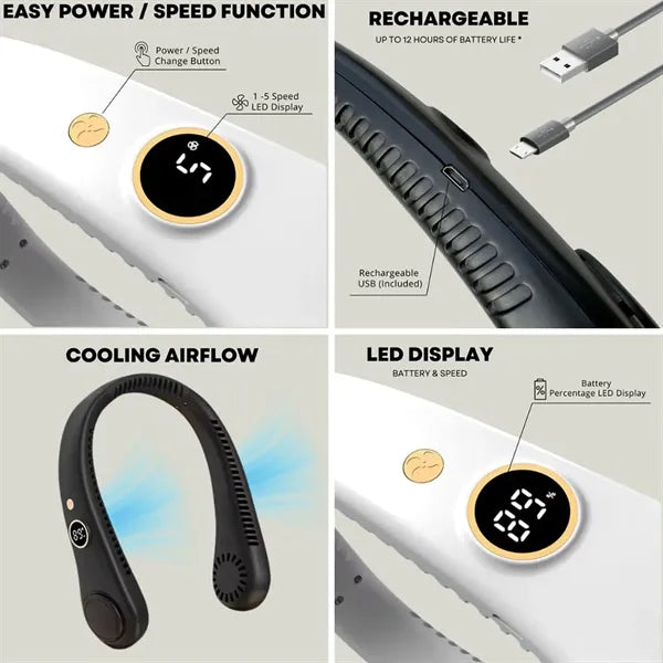 Portable Rechargeable Silent Neckband Fan