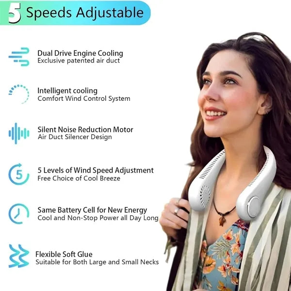 Portable Rechargeable Silent Neckband Fan