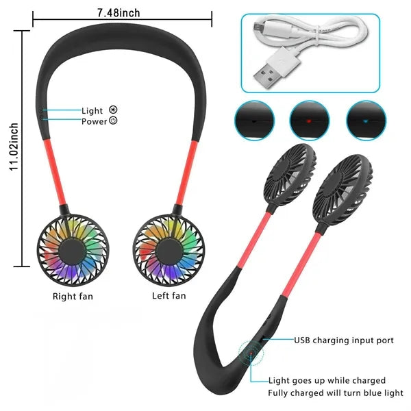 Rechargeable Neck Fan With LED Light