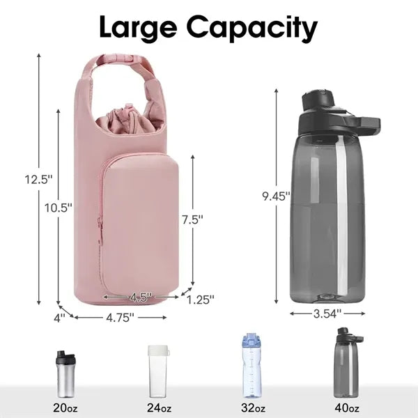 40oz Water Bottle Carrier Bag with Phone Pocket and Strap