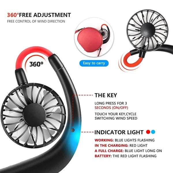 Rechargeable Neck Fan With LED Light