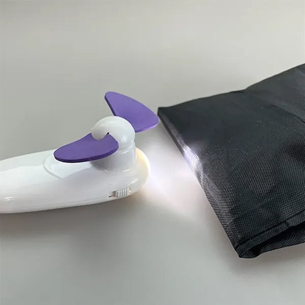 Small Fan with Carabiner and LED Light