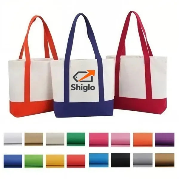 Two Tone Canvas Tote Bag With Reinforced Handles