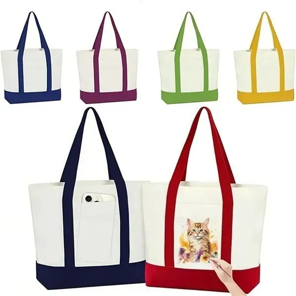 Two Tone Canvas Tote Bag With Reinforced Handles