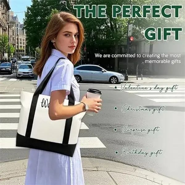 Two Tone Canvas Tote Bag With Reinforced Handles