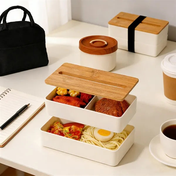 2-Tier Lunch Box With Built-in Phone Holder