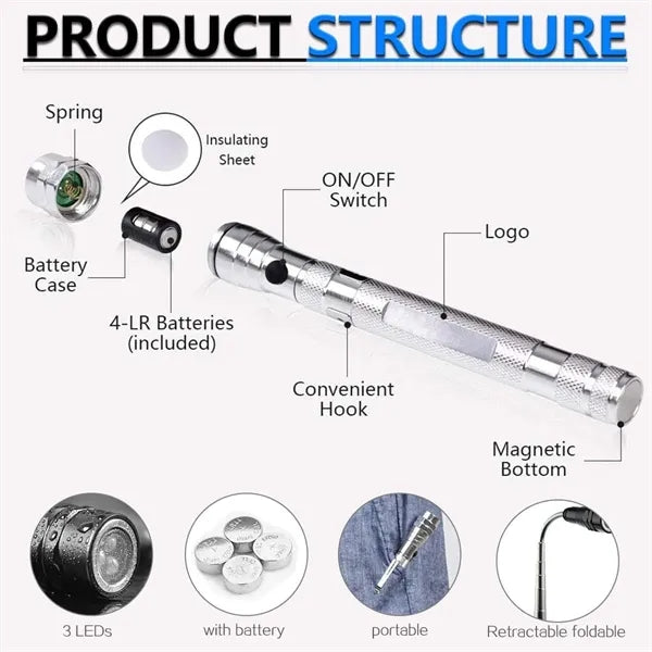 Dual Magnetic Telescopic LED Flashlight Pickup Tool