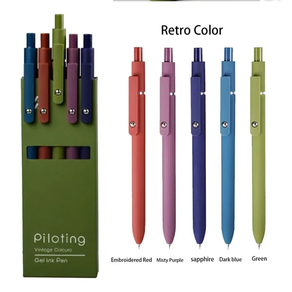 0.5mm Morandi Retro Colored Push Button Gel Pen Black Ink