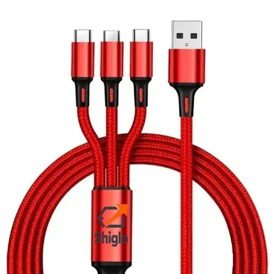 Braided 3 In 1 Fast Charging Data Cable With LED Indicator