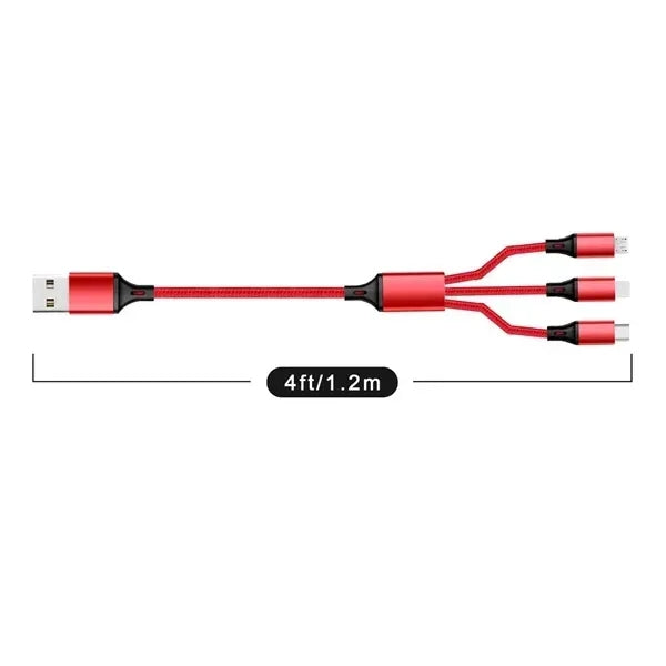 Braided 3 In 1 Fast Charging Data Cable With LED Indicator