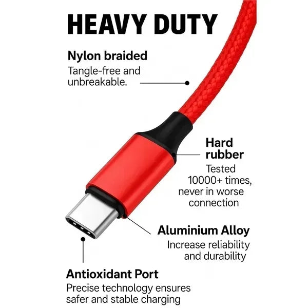 Braided 3 In 1 Fast Charging Data Cable With LED Indicator