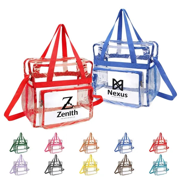 Clear PVC Zipper Stadium Bag W/Shoulder Strap 11.8"x11.8"x5"