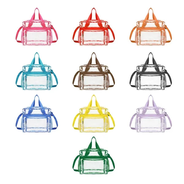 Clear PVC Zipper Stadium Bag W/Shoulder Strap 11.8"x11.8"x5"