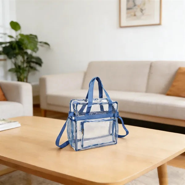 Clear PVC Zipper Stadium Bag W/Shoulder Strap 11.8"x11.8"x5"