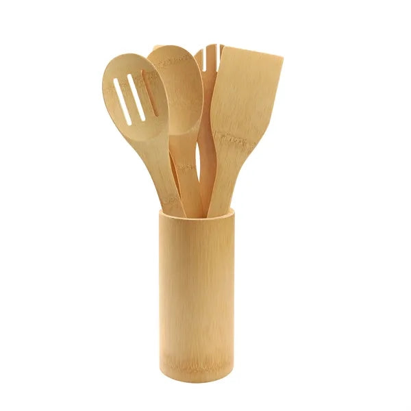5 Piece Bamboo Kitchen Utensil Set With Holder