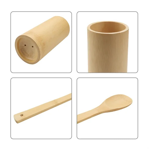 5 Piece Bamboo Kitchen Utensil Set With Holder