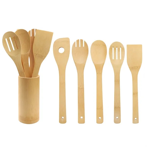 5 Piece Bamboo Kitchen Utensil Set With Holder