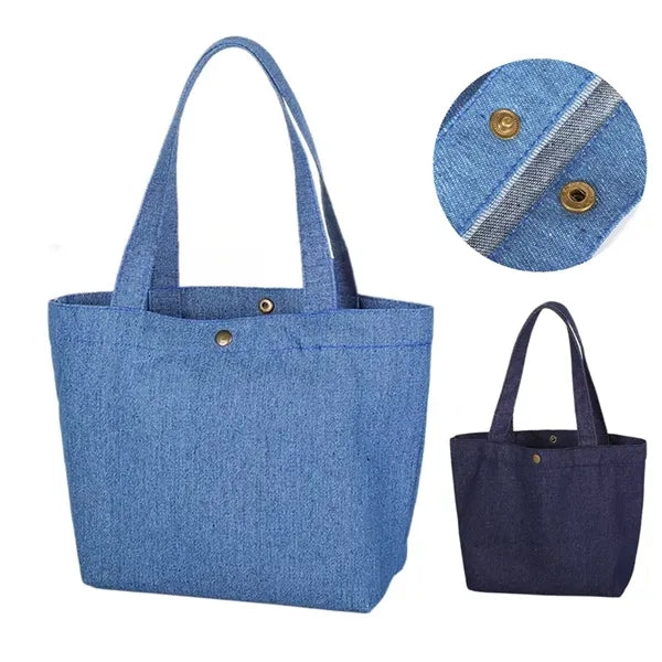 Vintage Denim Tote Bag with Snap Button