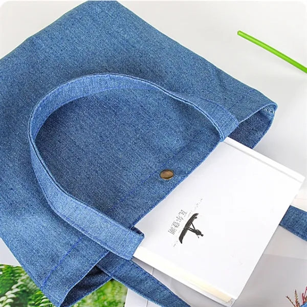 Vintage Denim Tote Bag with Snap Button