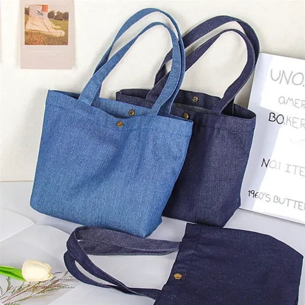 Vintage Denim Tote Bag with Snap Button