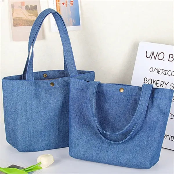 Vintage Denim Tote Bag with Snap Button