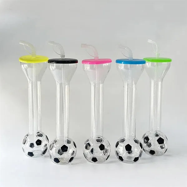 20 oz soccer shaped world yard cup water bottle with straw