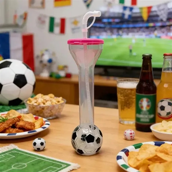 20 oz soccer shaped world yard cup water bottle with straw
