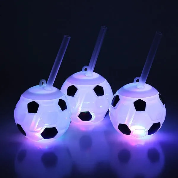 18 oz soccer ball drink cup led light-up tumbler with straw