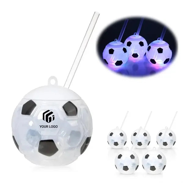 18 oz soccer ball drink cup led light-up tumbler with straw
