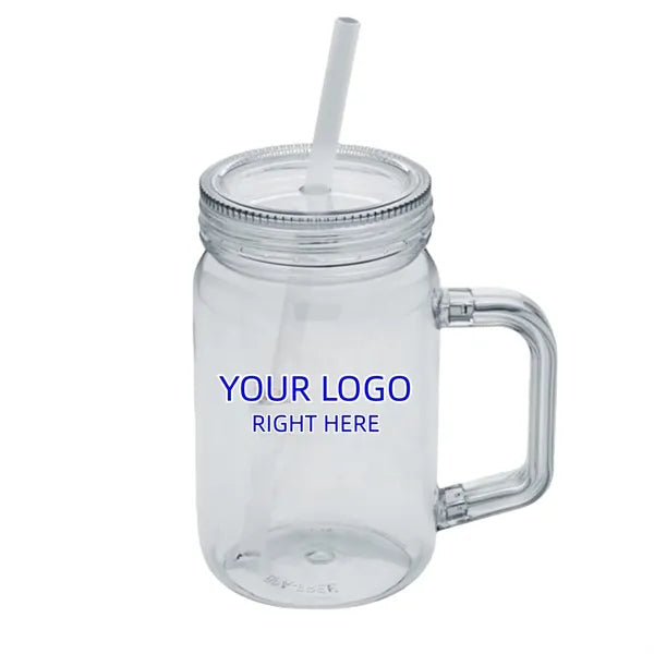 15oz Plastic Jar Handle Straw for Brand Promo Gift Campaign