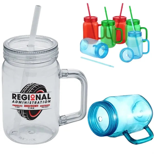 15oz Plastic Jar Handle Straw for Brand Promo Gift Campaign