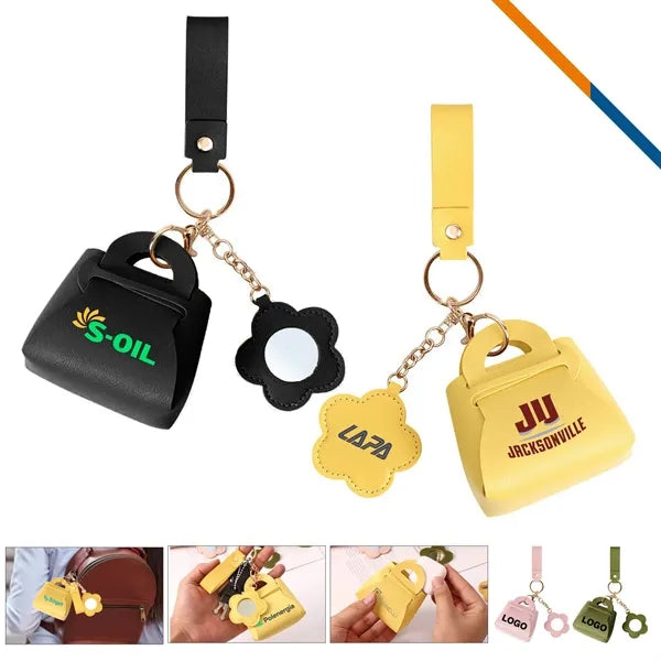 Ticase Mini PU Leather Mirror Coin Keychain Purse