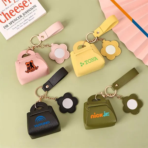 Ticase Mini PU Leather Mirror Coin Keychain Purse