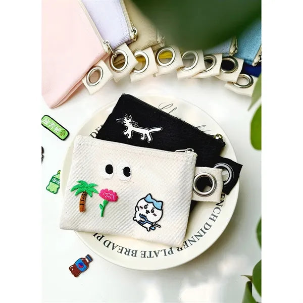 Minimalist Solid Color DIY Canvas Zipper Pouch Makeup Bag