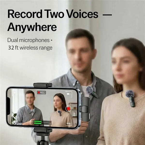 Video recording 2 pack lavalier microphone wireless mini mic