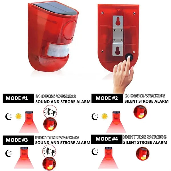 Waterproof Solar Powered Strobe Sensor Alarm Warning Light